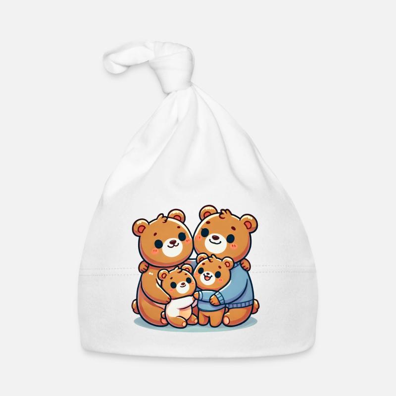 Bear Famille Mère Et Père Avec Deux Enfants - Bonnet bio Bébé - blanc