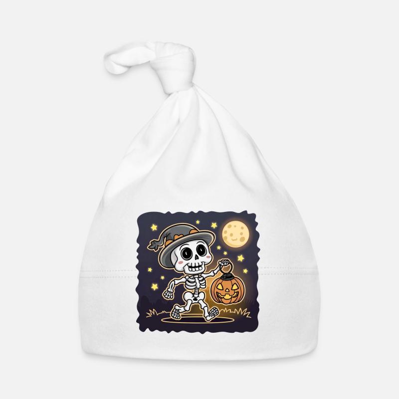 Squelette mignon avec citrouille lanterne Halloween Bonnet bio Bébé