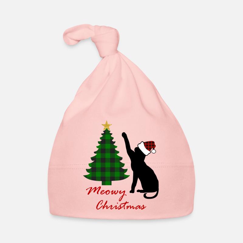 Meowy Weihnachten mit Katze und Weihnachtsbaum Baby Bio-Mütze