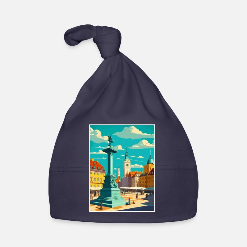 Affiche de voyage rétro dans le paysage urbain de Varsovie, Pologne Bonnet bio Bébé