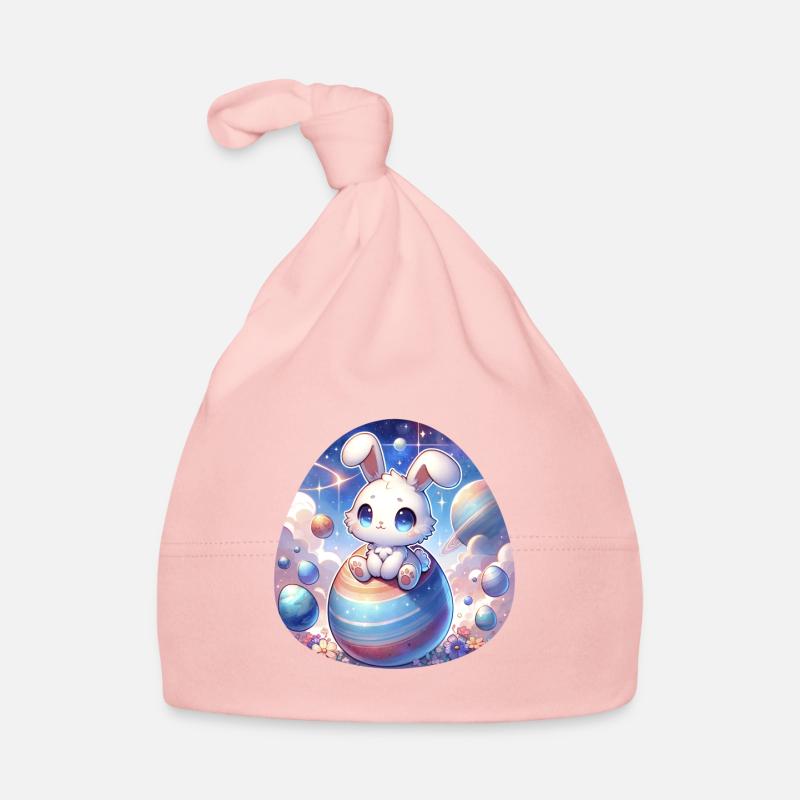 Chibi-Hase im Raum mit Ostereiern Baby Bio-Mütze