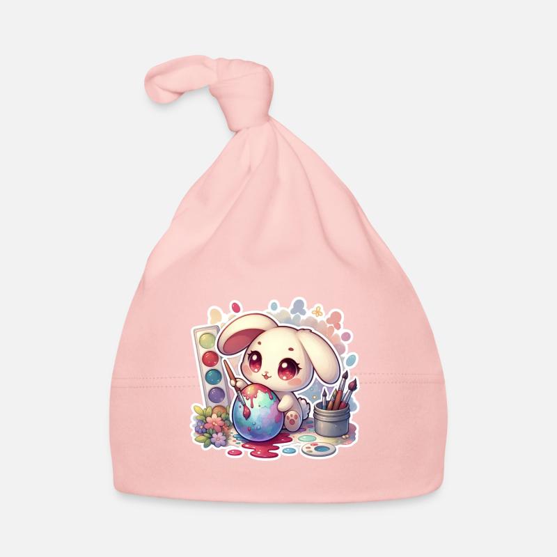 Hase malt ein Osterei Aquarell Baby Bio-Mütze