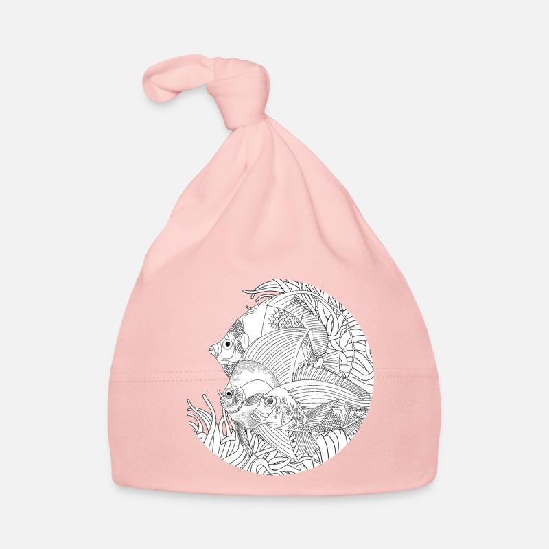 Poissons océan dessin noir et blanc - Bonnet bio Bébé - rose
