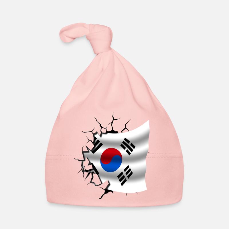 Drapeau de la Corée - Corée - Drapeau Broken Design Bonnet bio Bébé