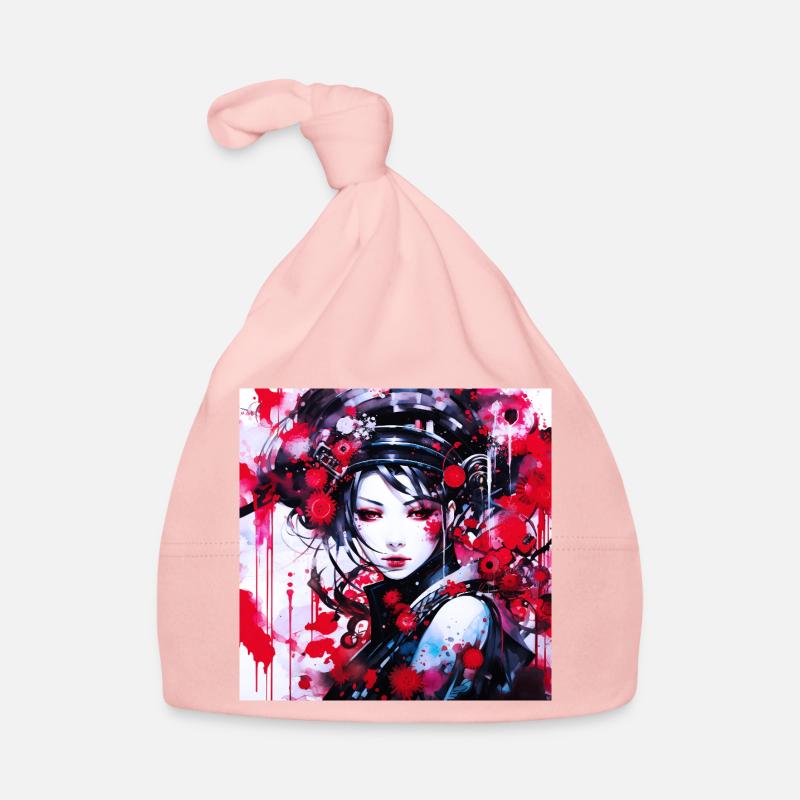 Red Splashed Futuristic Portrait Organic Baby Cap
