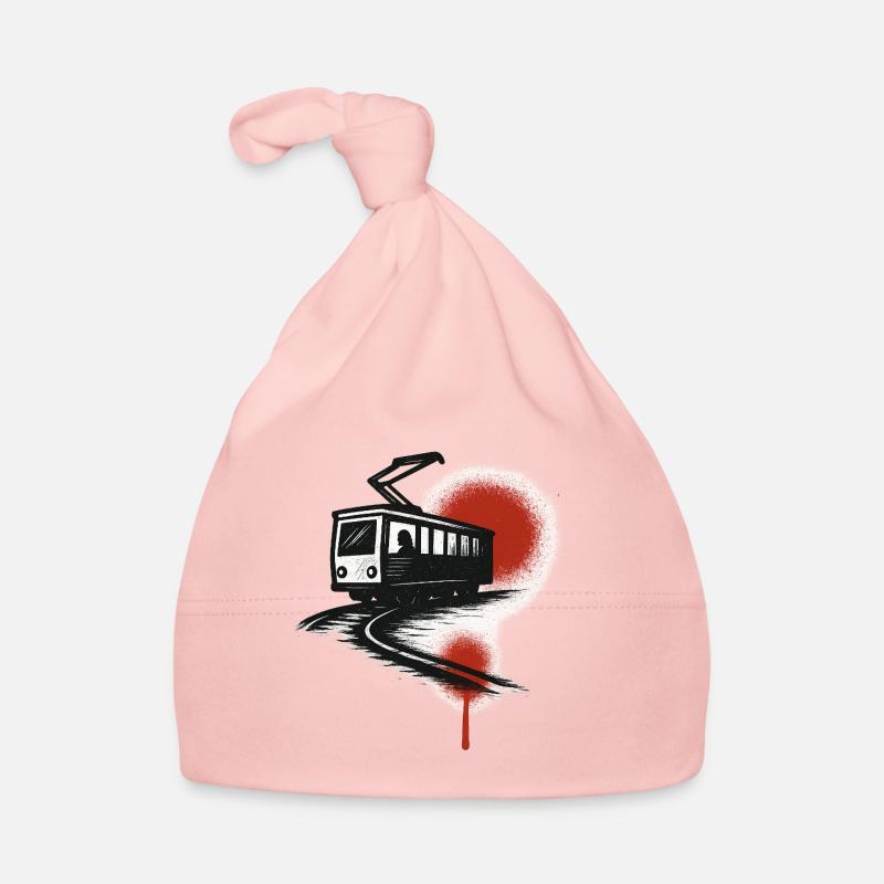 Tram sur la traînée rouge - Bonnet bio Bébé - rose