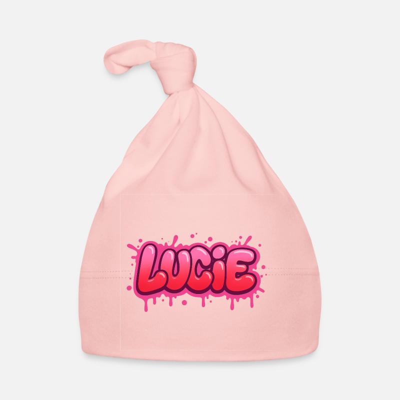 Graffiti  Lucie Prénom cadeau idéal imprimable sur Bonnet bio Bébé