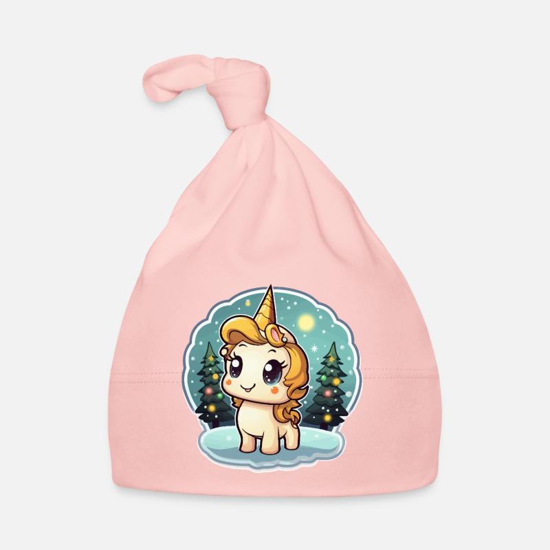 Licorne magique d’hiver dans la forêt enneigée Bonnet bio Bébé