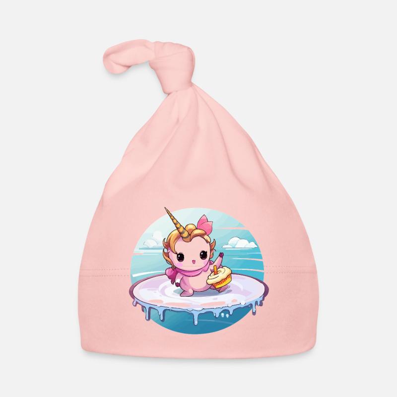 Einhorn am Surfbrett mit Cupcake Baby Bio-Mütze