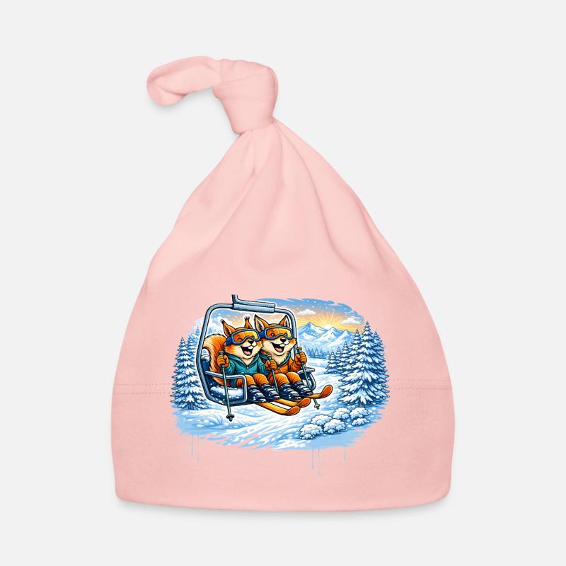 Eichhörnchen & Fuchs im Skilift – Winterspaß Baby Bio-Mütze