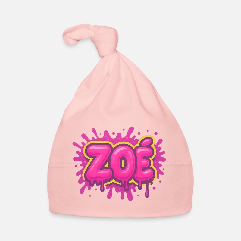 Graffiti  Zoé Prénom cadeau idéal imprimable - Bonnet bio Bébé - rose