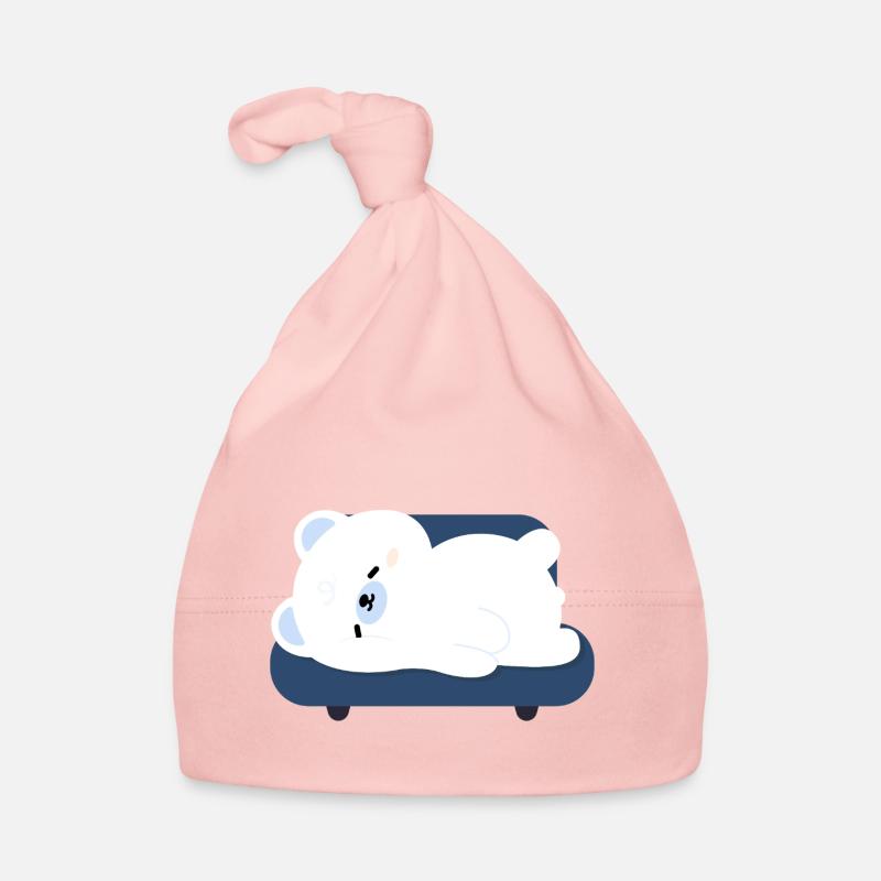 Tired Polar Bear on Sofa Organic Baby Cap