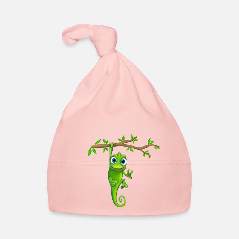 Le vert caméléon est accroché à la branche Bonnet bio Bébé