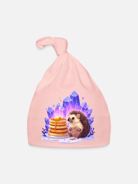 Hérisson avec des pancakes et des cristaux - Bonnet bio Bébé - rose - Devant
