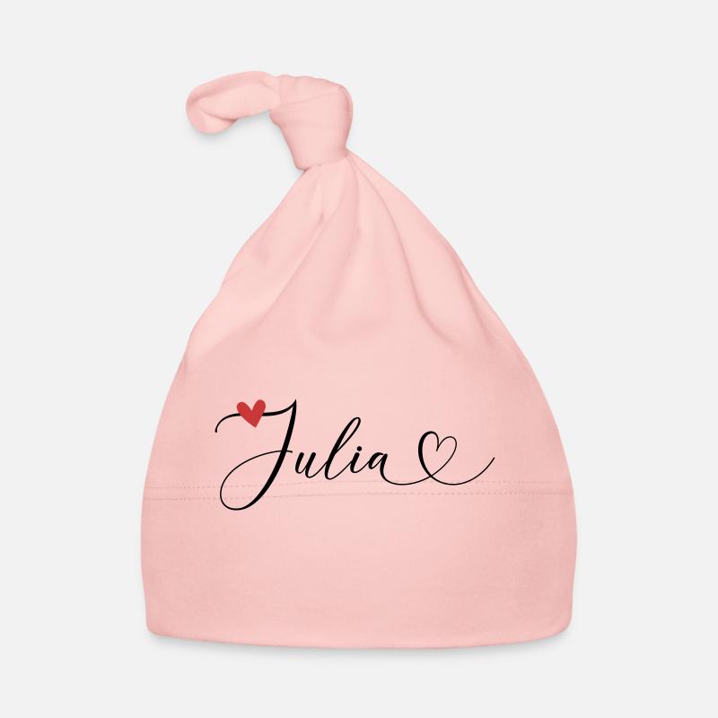 Julia Nom Prénom Calligraphie Coeur - Bonnet bio Bébé - rose
