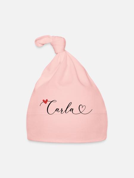 Carla Surname First name Calligraphy Heart - Organic Baby Cap - pink