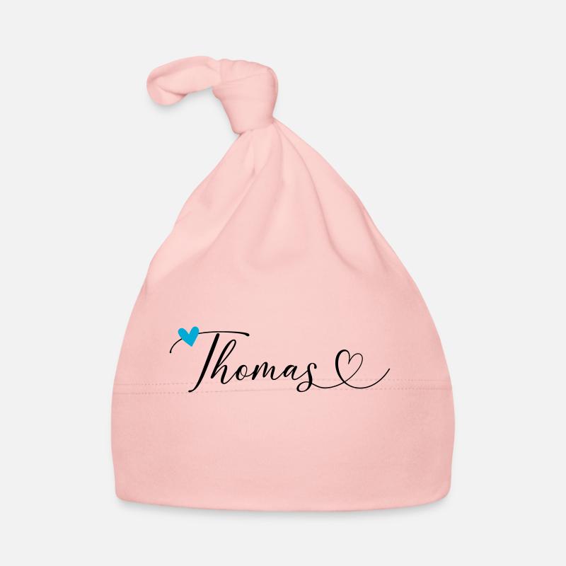 Thomas Nom Prénom Calligraphie Coeur - Bonnet bio Bébé - rose