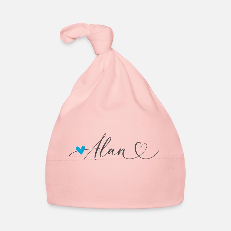 Alan Name First Name Calligraphy Heart - Organic Baby Cap - pink