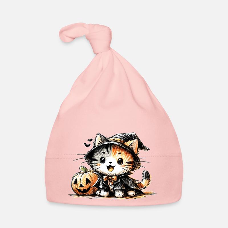 Chat d’Halloween avec citrouille Bonnet bio Bébé