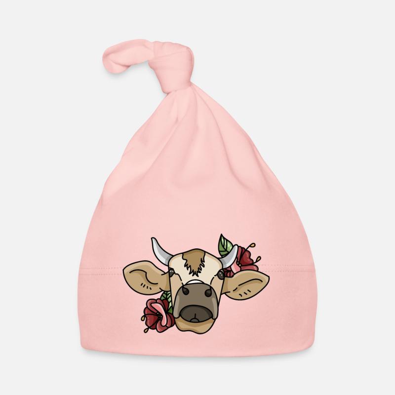 Illustration vache avec des fleurs végétaliens Bonnet bio Bébé