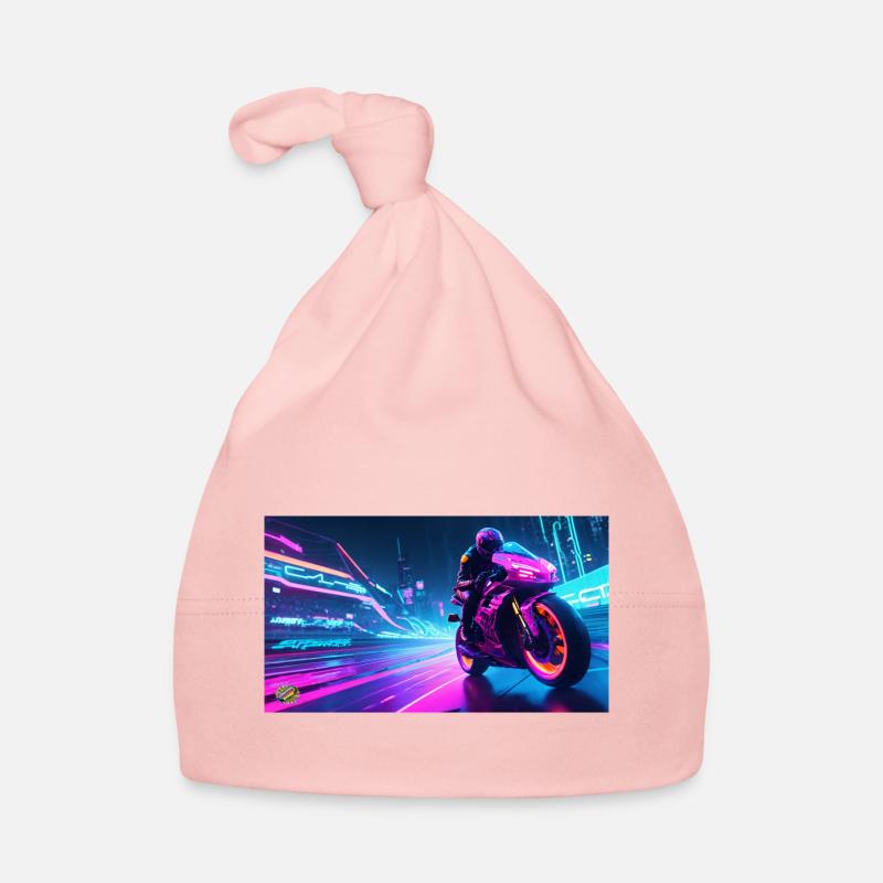 Cyber moto - Bonnet bio Bébé - rose