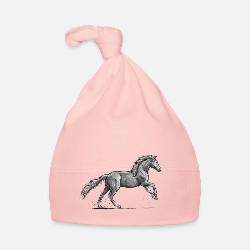 Cheval noir au galop - Bonnet bio Bébé - rose