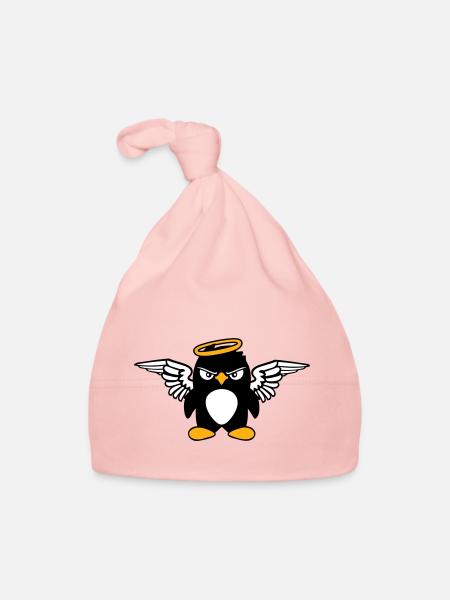 Penguin Angel Wings Halo Holy Flies - Organic Baby Cap - pink - Front