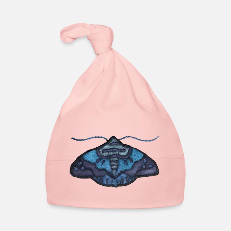 Blaue Motte – einzigartiges Stickmuster - Baby Bio-Mütze - Rosa