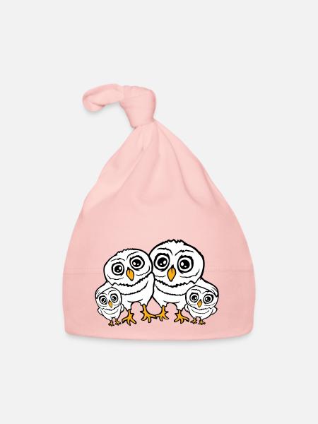4 Owls Dad Mom Child Baby Family Mother Father - Organic Baby Cap - pink - Front