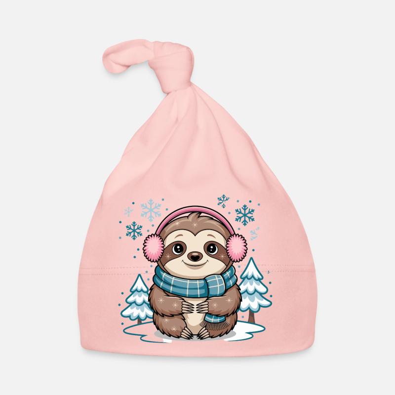 Winter sloth with scarf and ear warmers Organic Baby Cap