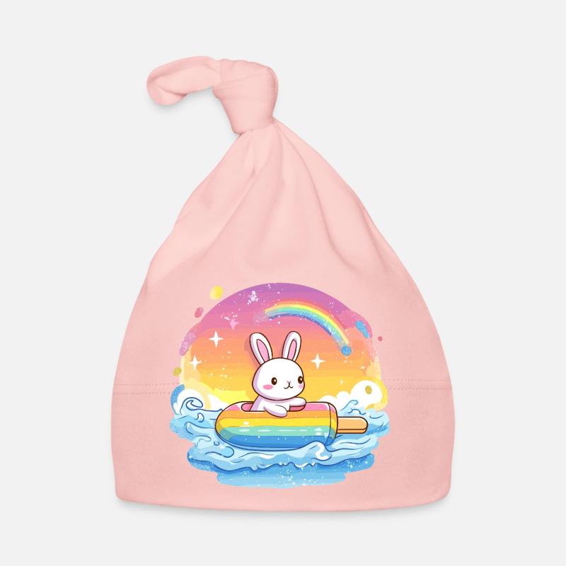 Petit lapin surfe la mer arc-en-ciel Bonnet bio Bébé