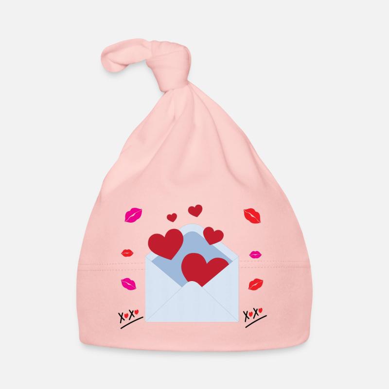 Message d’amour et de câlins de Saint-Valentin dans une enveloppe - Bonnet bio Bébé - rose
