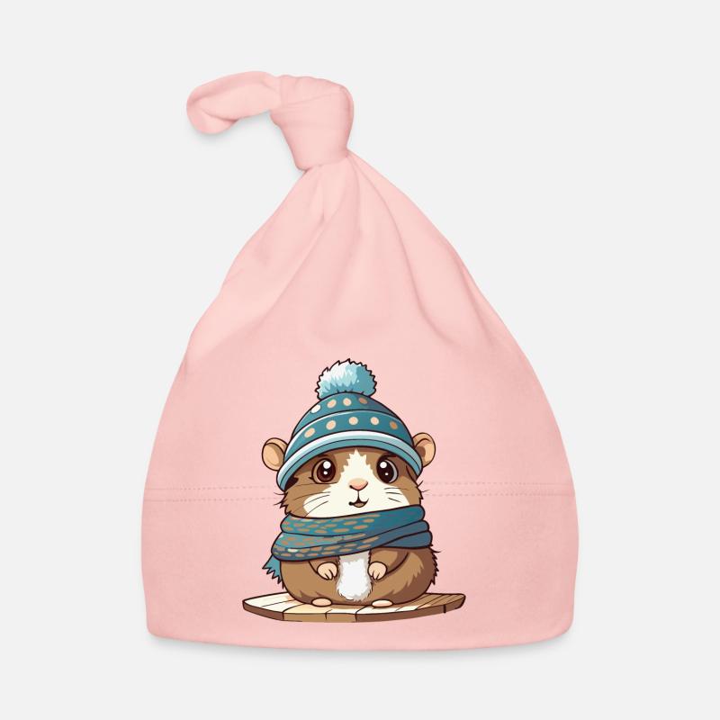 Mignon hamster avec écharpe et bonnet à pompon. Bonnet bio Bébé