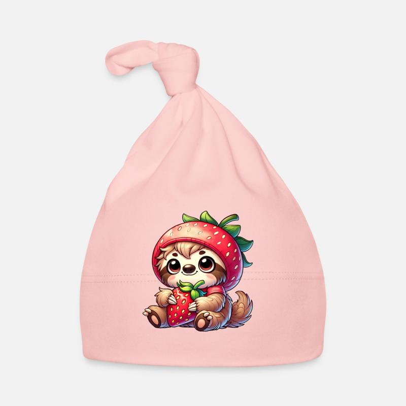 Sloth Strawberry Summer Fruit Design Organic Baby Cap