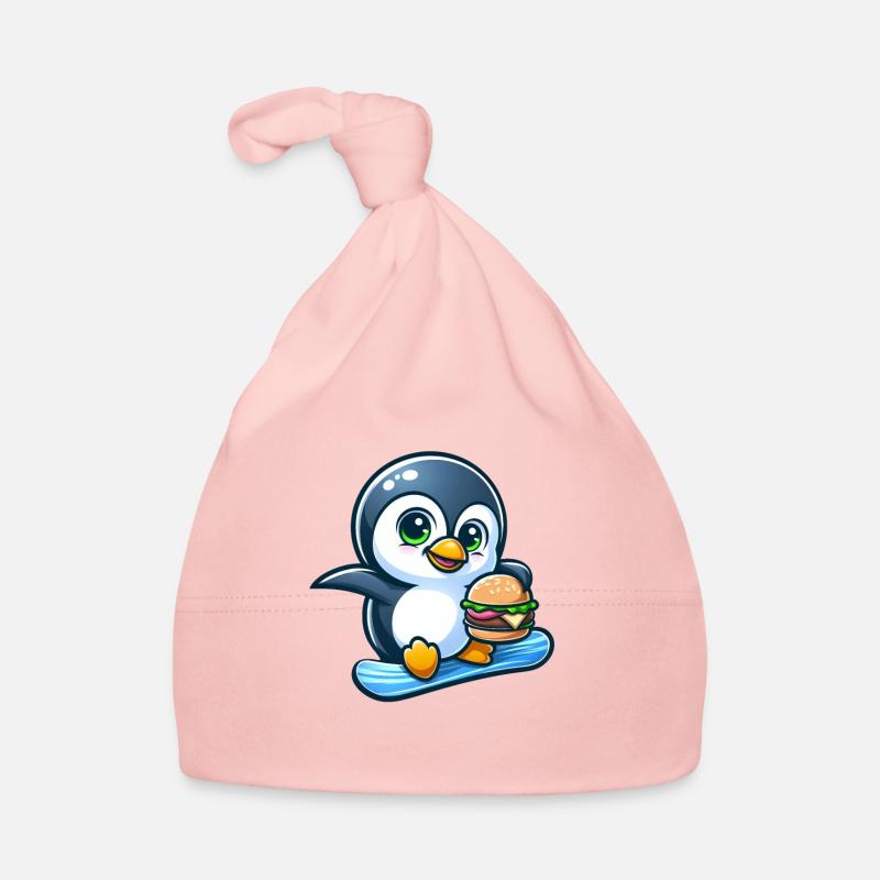 Cool penguin snowboarder with burger Organic Baby Cap