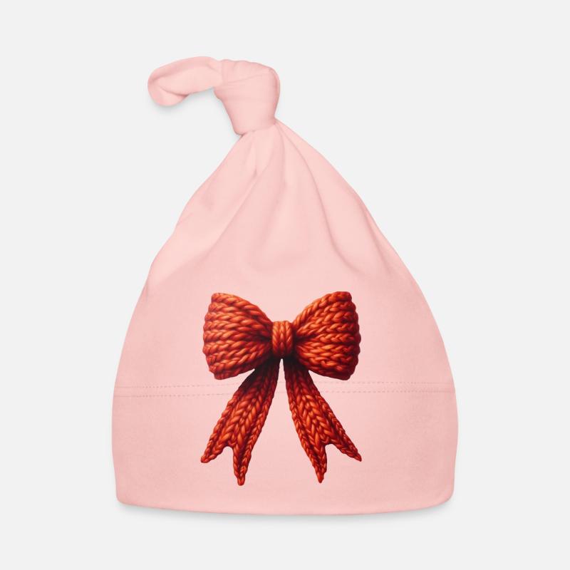 Knitted red wool mesh, red bow Organic Baby Cap