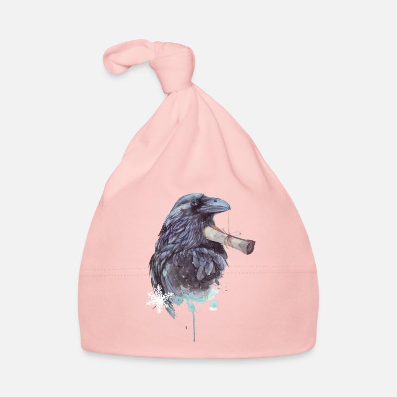Lettre Corbeau, Oiseau Sorcier Mystique Design - Bonnet bio Bébé - rose