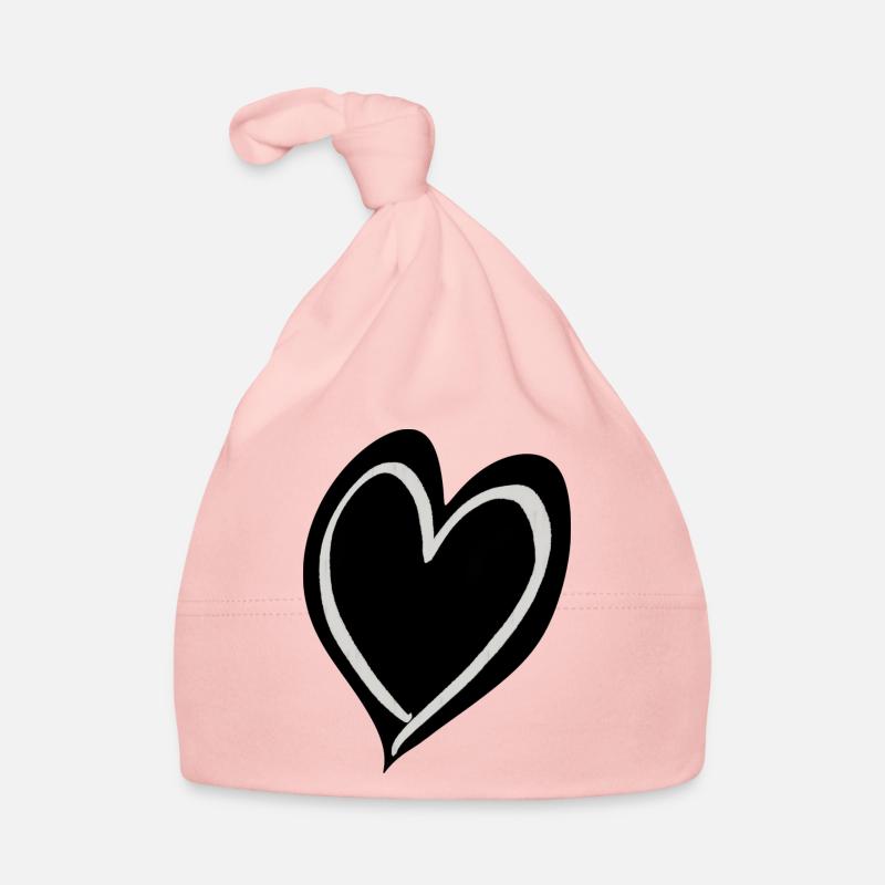 Cœur noir et blanc - Bonnet bio Bébé - rose