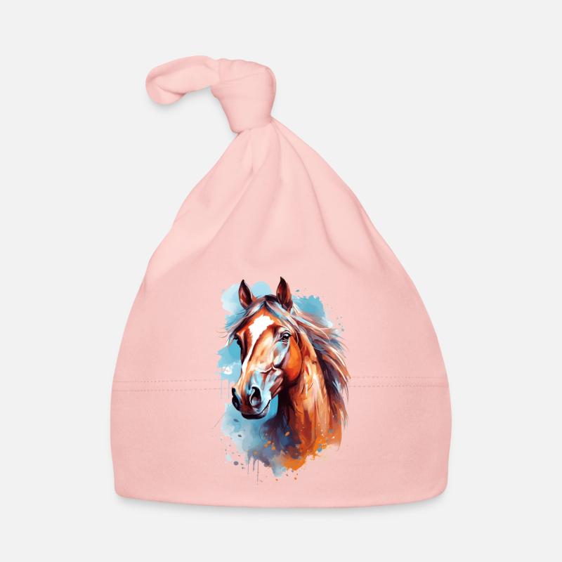 Aqaurell Pferd Design - Baby Bio-Mütze - Rosa
