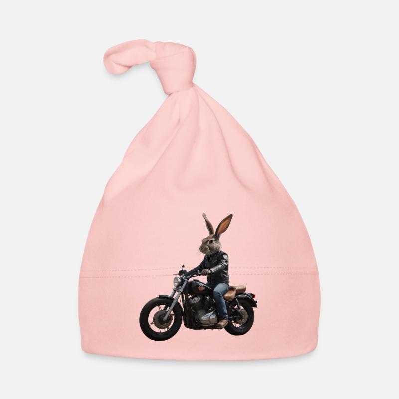 Lapin motard - Bonnet bio Bébé - rose