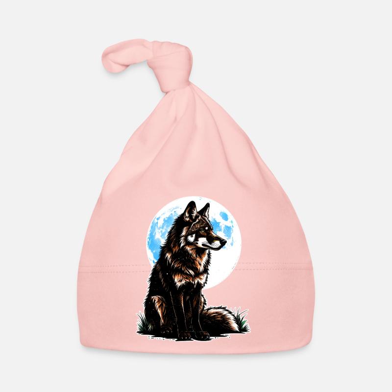 Ein Wolf vor einem blauen Mond Organic Baby Cap