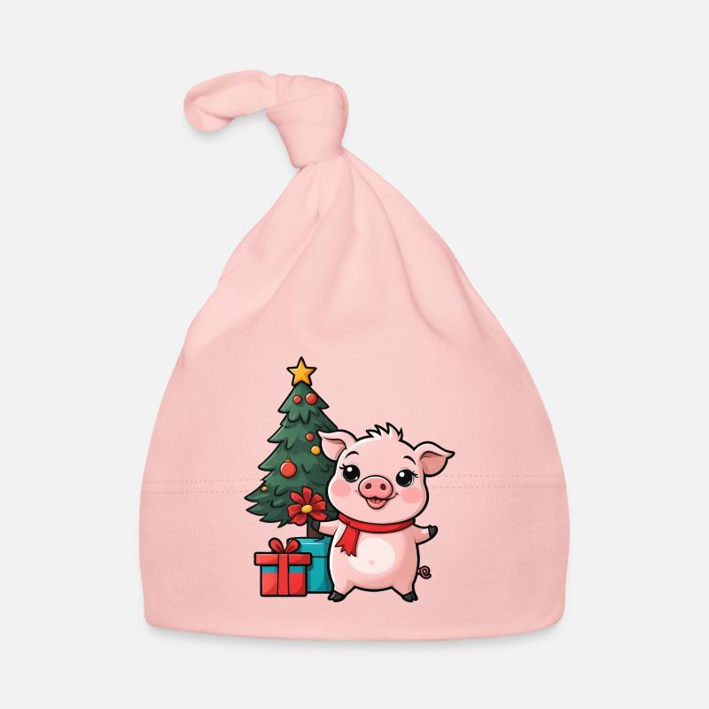 Cute pig celebrating Christmas. Organic Baby Cap