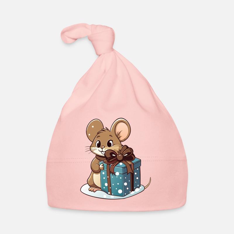 Cute mouse with gift at Christmas Organic Baby Cap