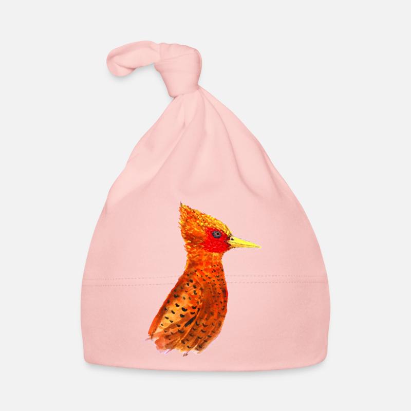 Hand-painted fire-red bird Organic Baby Cap