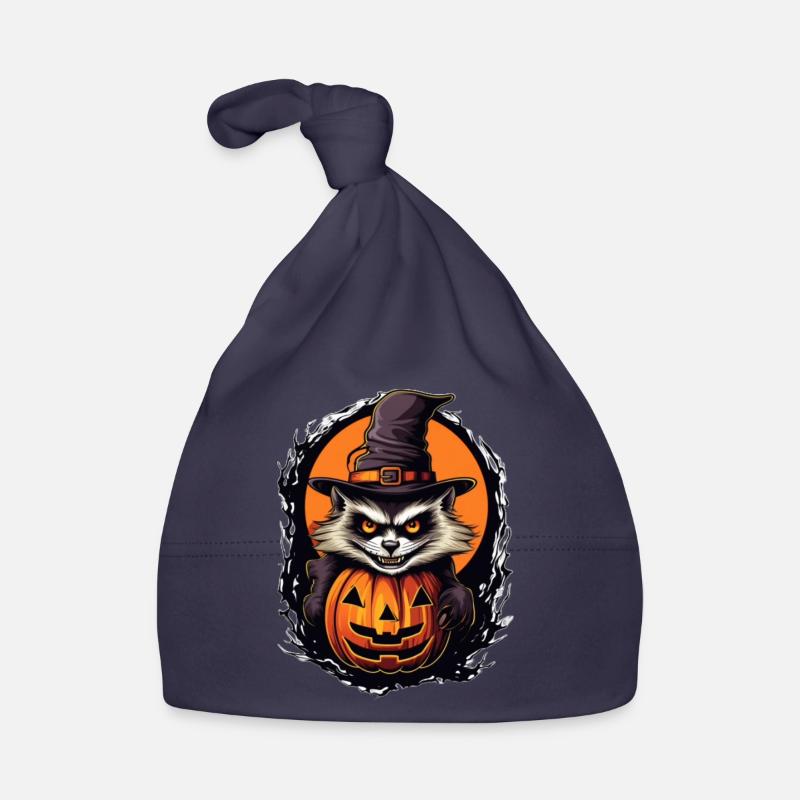 Gruselige Halloween-Katze mit Hexenhut Baby Bio-Mütze