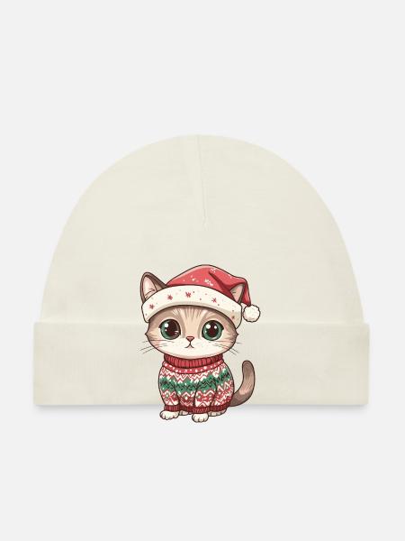 Bande dessinée de Noël de chat - Bonnet bio Bébé - rose - Devant