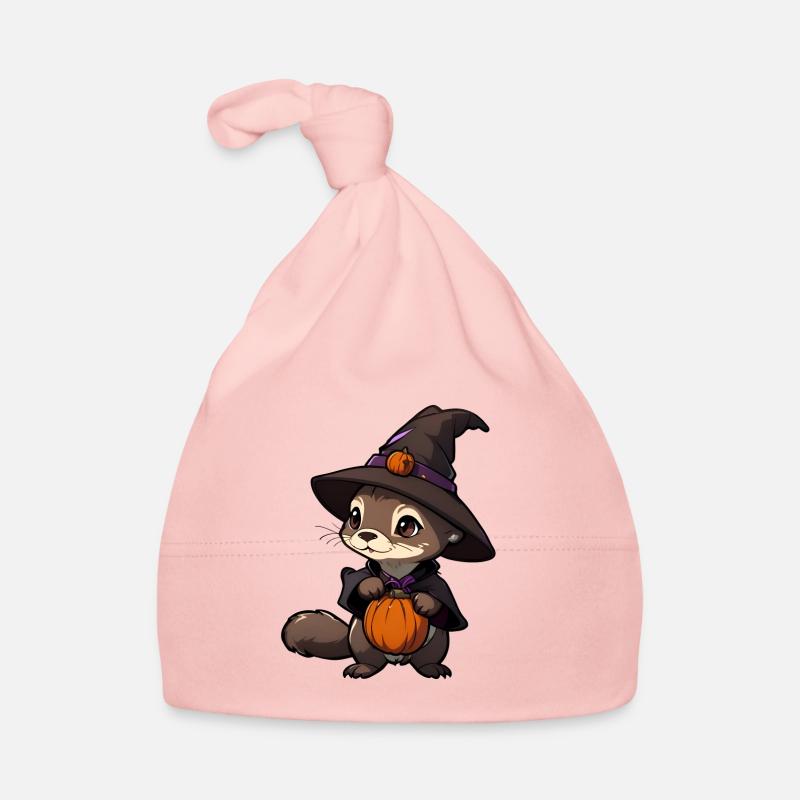 Niedlicher Halloween Otter mit Hexenhut. Baby Bio-Mütze