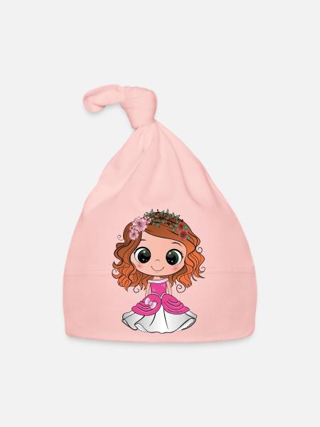 Red-haired princess with green eyes and a pink dress - Organic Baby Cap - pink - Front
