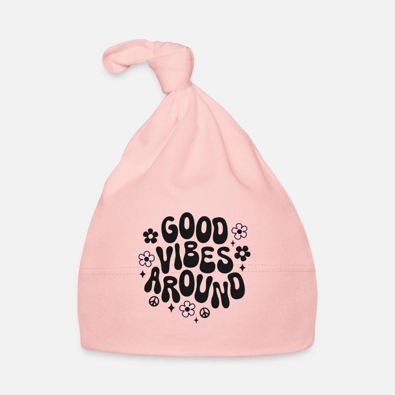 Bonnes vibrations autour de Spruch Trendy Retro Peace Love - Bonnet bio Bébé - rose