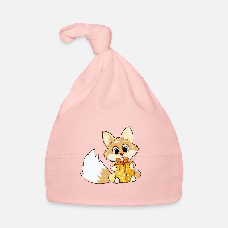 Cute fox unwraps gift Organic Baby Cap
